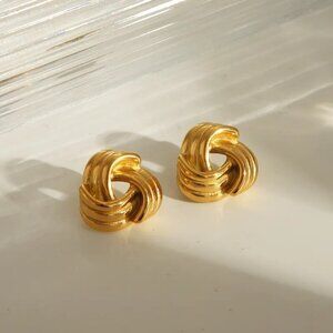 18K Gold Plated Knot Stud Earrings | Chunky Gold Statement | Classic Minimal